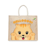 BYFT Friendly Cat Tote Bag – “HELLOOOO!” Ginger Kitten Printed Reusable Tote | Eco-Friendly Daily Carry Bag (Set of 1)