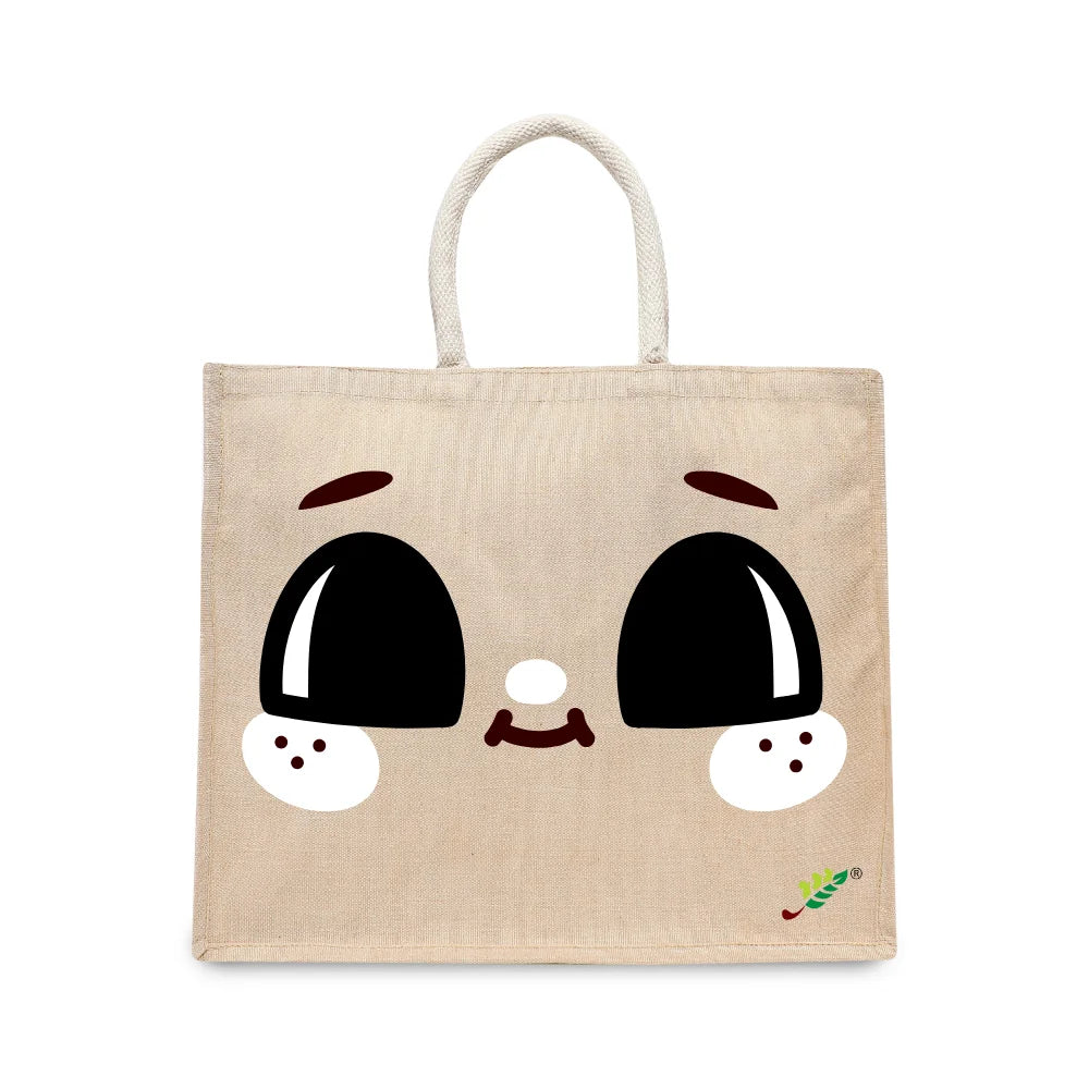 BYFT Adorable Smile Tote Bag – Cute Wide-Eyed Printed Reusable Tote | Eco-Friendly Daily Carry Bag (Set of 1)