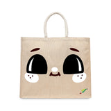BYFT Adorable Smile Tote Bag – Cute Wide-Eyed Printed Reusable Tote | Eco-Friendly Daily Carry Bag (Set of 1)