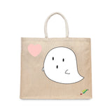BYFT Cute Illustration Tote Bag – “Boo” Minimal Ghost Printed Tote | Reusable Everyday Carry (Set of 1)