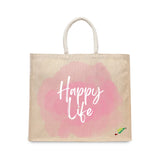 BYFT Aesthetic Lifestyle Tote Bag – “Happy Life” Printed Reusable Tote | Eco-Friendly Daily Carry Bag (Set of 1)