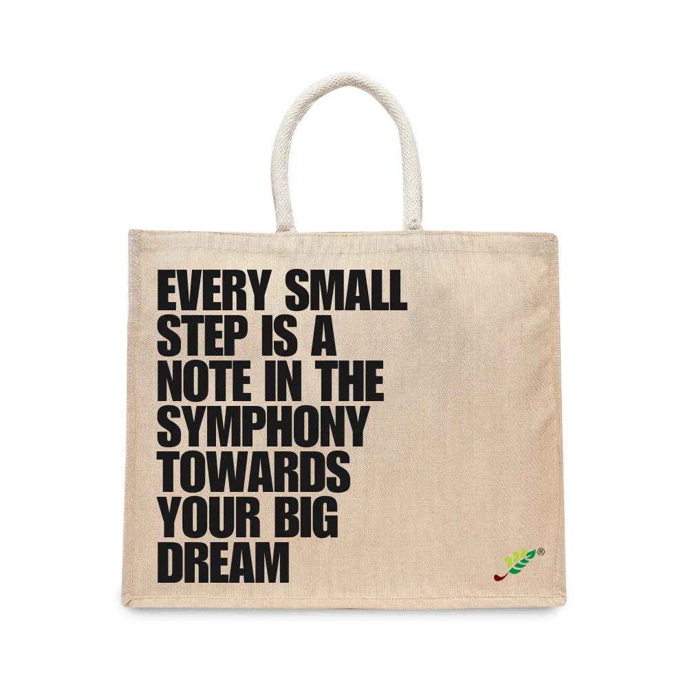 BYFT Inspirational Quote Tote Bag – “Every Small Step” Symphony Printed Reusable Tote | Eco-Friendly Daily Carry Bag (Set of 1)