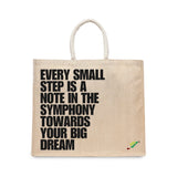 BYFT Inspirational Quote Tote Bag – “Every Small Step” Symphony Printed Reusable Tote | Eco-Friendly Daily Carry Bag (Set of 1)