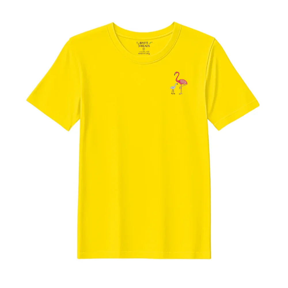 BYFT Threads Embroidered For You T-Shirt - Flamingo with Baby Flamingo Design