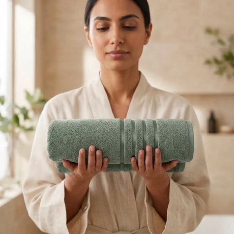 BYFT Home Serene Bath Towel 70 x 140 Cm | Premium Cotton Towel with Dobby