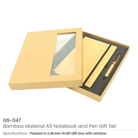 BYFT Bamboo Journal Set with A5 Size Notebook and Pen Set of 01