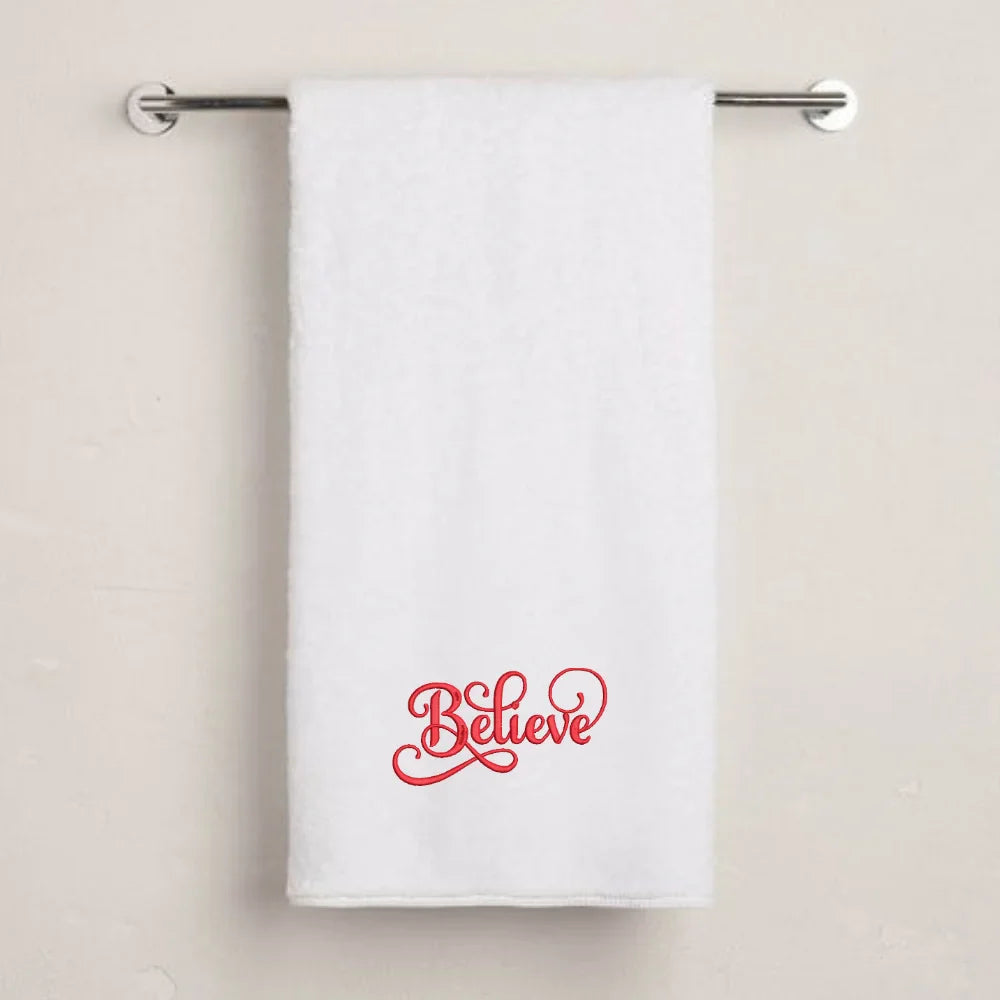 BYFT Embroidered For You Personalised Cotton Towel - Christmas - Believe Design, High-Quality Embroidery, Perfect for Gifting