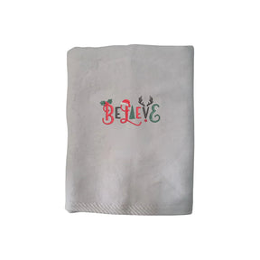 BYFT Embroidered For You Personalised Cotton Towel - Christmas - Believe Christmas Ornaments Design High Quality Embroidery Perfect For Gifting