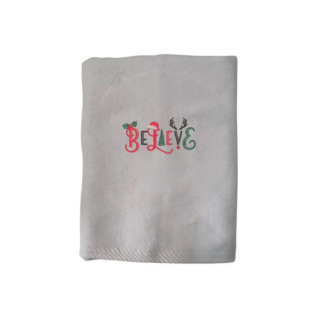 BYFT Embroidered For You Personalised Cotton Towel - Christmas - Believe Christmas Ornaments Design High Quality Embroidery Perfect For Gifting