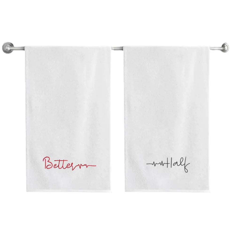 BYFT Embroidered For You Personalised Couple Towel - Better Half Design High Quality Embroidery Perfect For Gifting