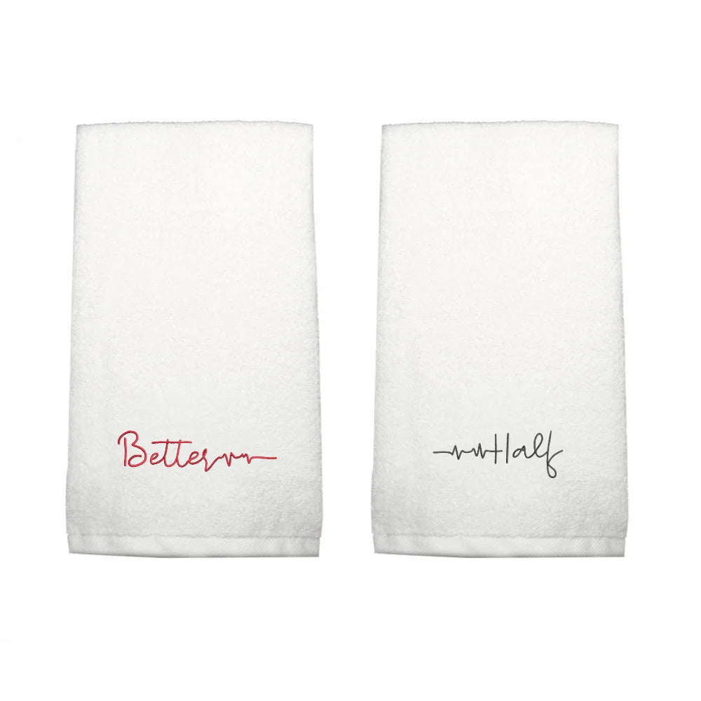 BYFT Embroidered For You Personalised Couple Towel - Better Half Design High Quality Embroidery Perfect For Gifting