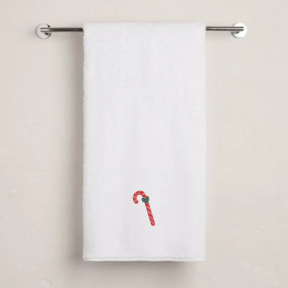 BYFT Embroidered For You Personalised Cotton Towel - Christmas - Candy Cane with Bow Design High Quality Embroidery Perfect For Gifting