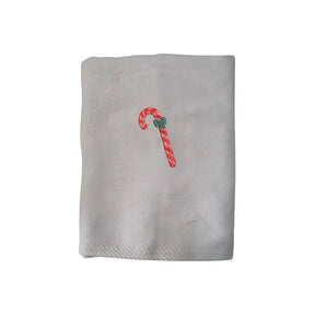 BYFT Embroidered For You Personalised Cotton Towel - Christmas - Candy Cane with Bow Design High Quality Embroidery Perfect For Gifting