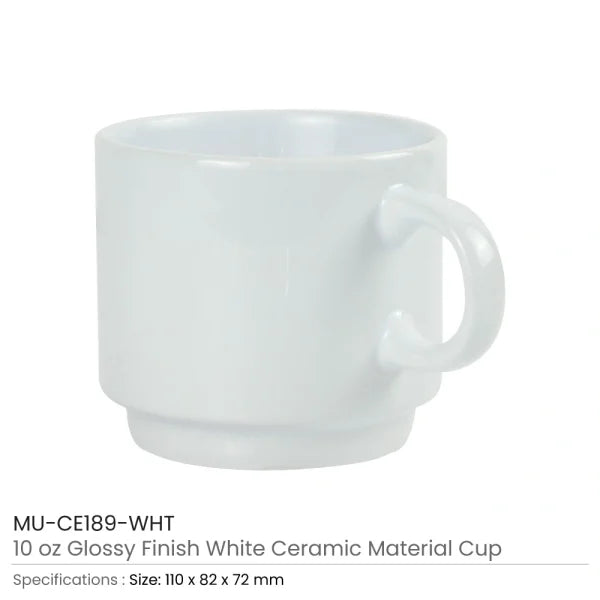 BYFT Ceramic Cups 10 Oz Glossy Finish White Color