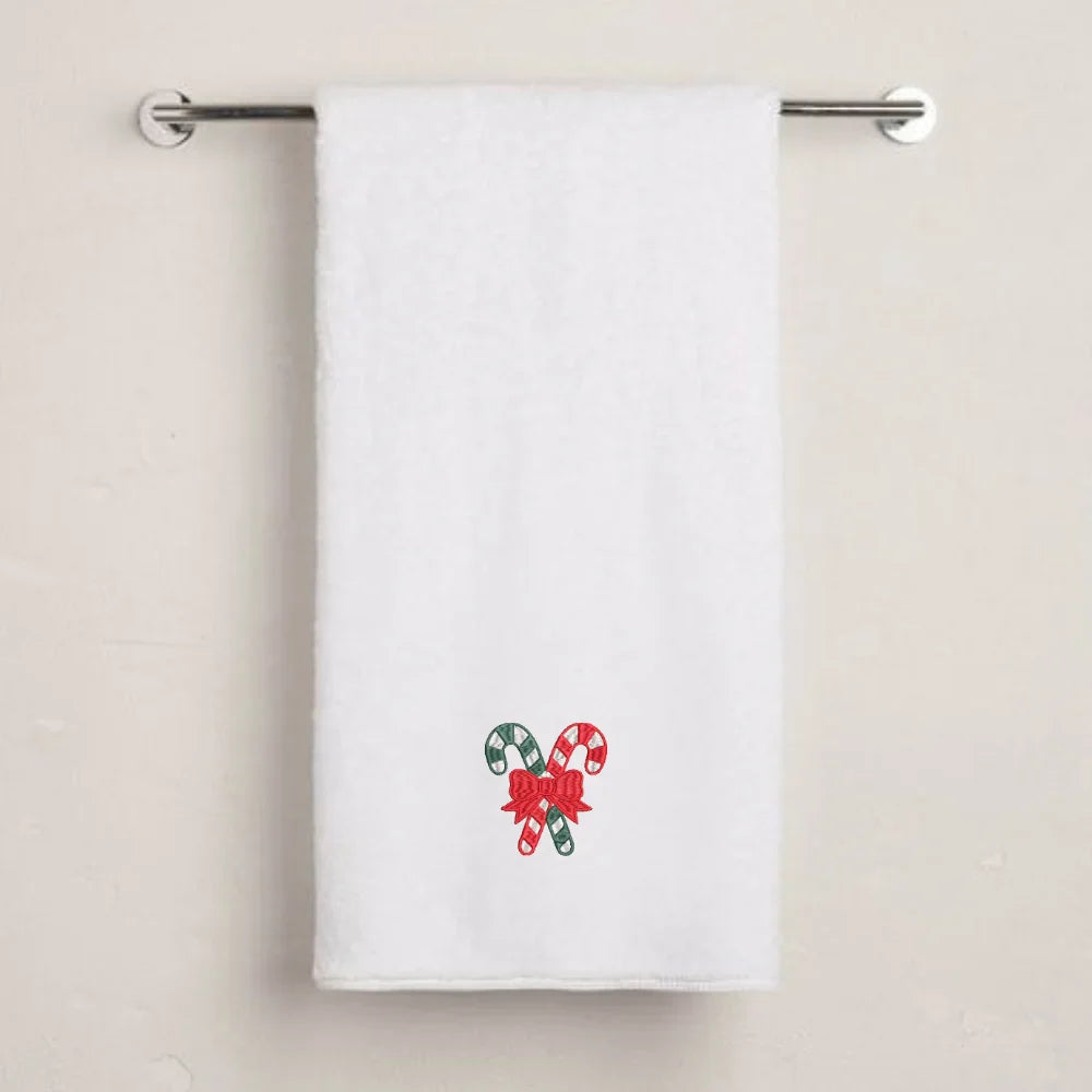 BYFT Embroidered For You Personalised Cotton Towel - Christmas - Candy Canes with Bow Design High Quality Embroidery Perfect For Gifting