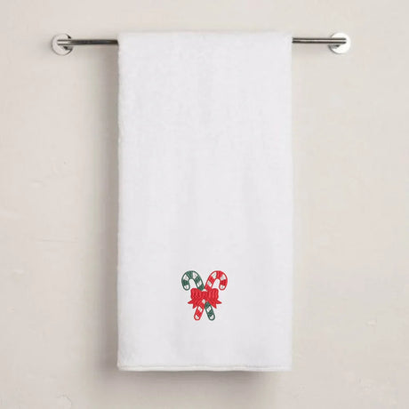 BYFT Embroidered For You Personalised Cotton Towel - Christmas - Candy Canes with Bow Design High Quality Embroidery Perfect For Gifting