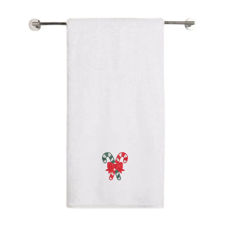 BYFT Embroidered For You Personalised Cotton Towel - Christmas - Candy Canes with Bow Design High Quality Embroidery Perfect For Gifting