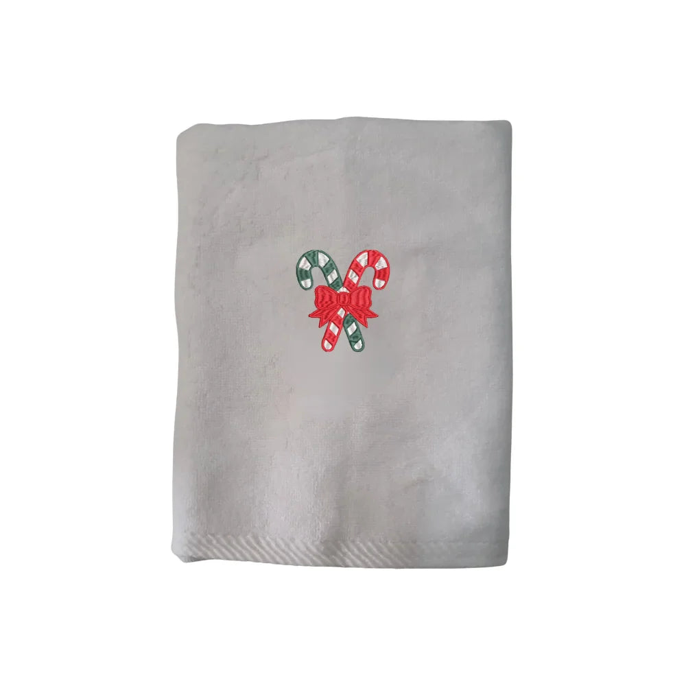 BYFT Embroidered For You Personalised Cotton Towel - Christmas - Candy Canes with Bow Design High Quality Embroidery Perfect For Gifting