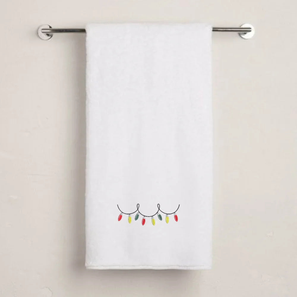 BYFT Embroidered For You Personalised Cotton Towel - Christmas - Light Garland Design High Quality Embroidery Perfect For Gifting