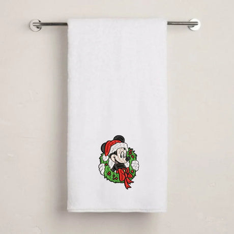BYFT Embroidered For You Personalised Cotton Towel - Christmas - Mouse in Wreath Design High Quality Embroidery Perfect For Gifting