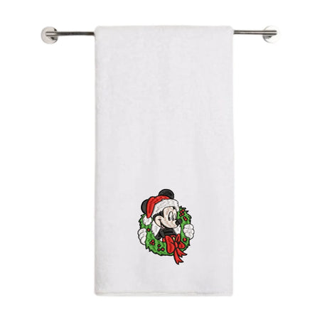 BYFT Embroidered For You Personalised Cotton Towel - Christmas - Mouse in Wreath Design High Quality Embroidery Perfect For Gifting