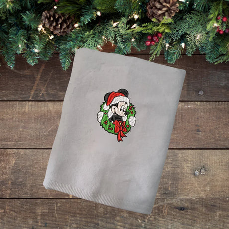 BYFT Embroidered For You Personalised Cotton Towel - Christmas - Mouse in Wreath Design High Quality Embroidery Perfect For Gifting
