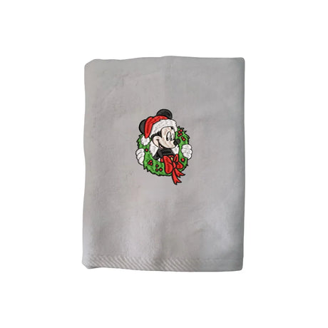 BYFT Embroidered For You Personalised Cotton Towel - Christmas - Mouse in Wreath Design High Quality Embroidery Perfect For Gifting