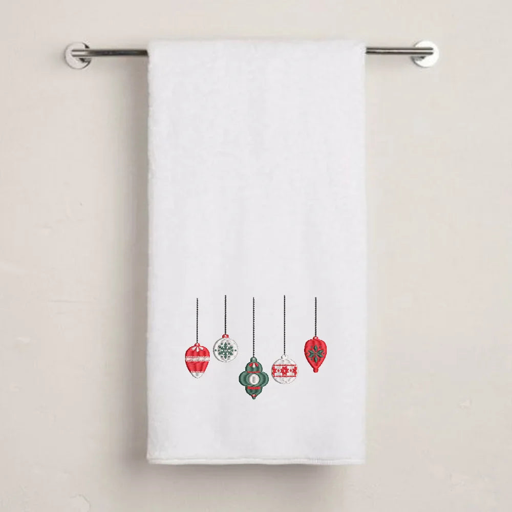 BYFT Embroidered For You Personalised Cotton Towel - Christmas - Ornament Set Design High Quality Embroidery Perfect For Gifting