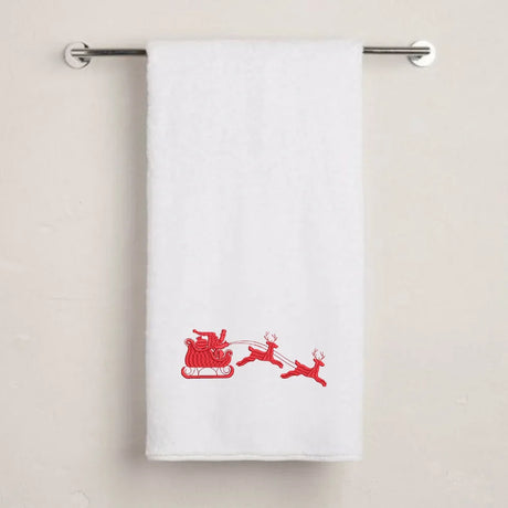 BYFT Embroidered For You Personalised Cotton Towel - Christmas - Sleigh with Reindeer Design High Quality Embroidery Perfect For Gifting