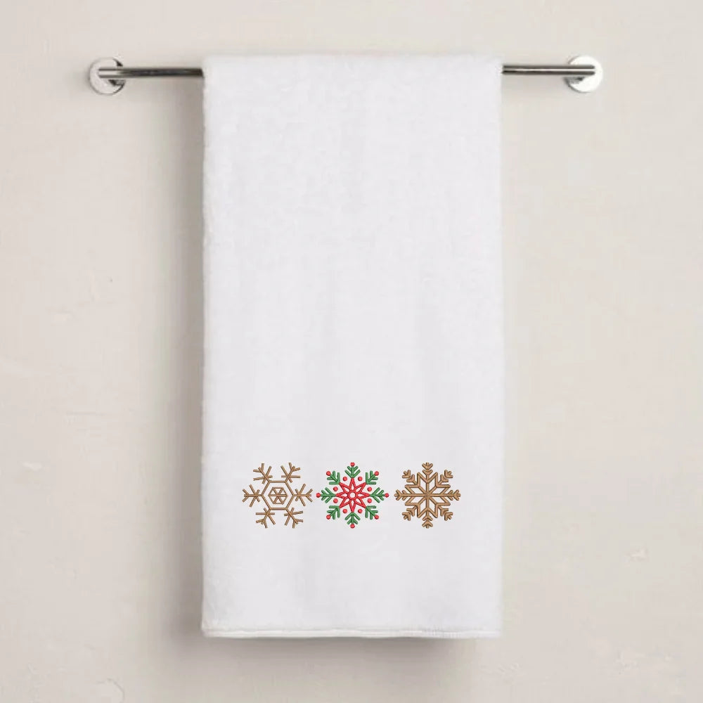 BYFT Embroidered For You Personalised Cotton Towel - Christmas - Snowflakes Trio Design High Quality Embroidery Perfect For Gifting