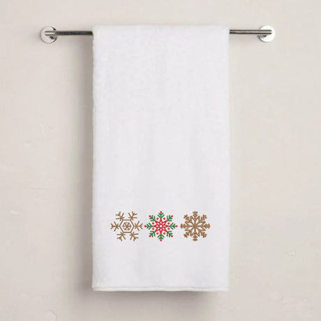 BYFT Embroidered For You Personalised Cotton Towel - Christmas - Snowflakes Trio Design High Quality Embroidery Perfect For Gifting