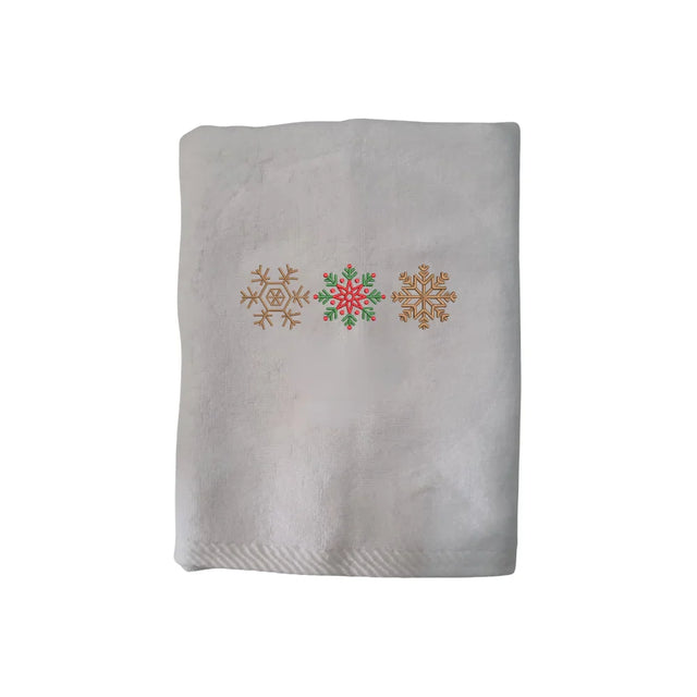 BYFT Embroidered For You Personalised Cotton Towel - Christmas - Snowflakes Trio Design High Quality Embroidery Perfect For Gifting