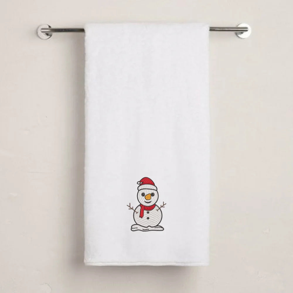 BYFT Embroidered For You Personalised Cotton Towel - Christmas - Classic Snowman with Red Scarf Design High Quality Embroidery Perfect For Gifting