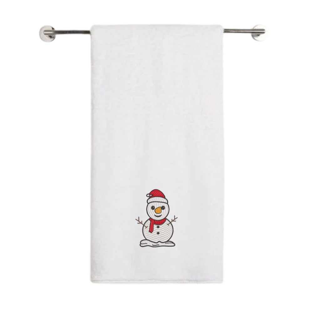BYFT Embroidered For You Personalised Cotton Towel - Christmas - Classic Snowman with Red Scarf Design High Quality Embroidery Perfect For Gifting