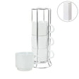 BYFT Ceramic Coffee Cups Set 4Pcs in Silver Metal Rack