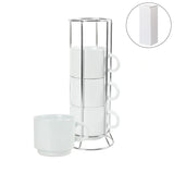 BYFT Ceramic Coffee Cups Set 4Pcs in Silver Metal Rack