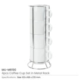 BYFT Ceramic Coffee Cups Set 4Pcs in Silver Metal Rack