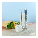 BYFT Ceramic Coffee Cups Set 4Pcs in Silver Metal Rack
