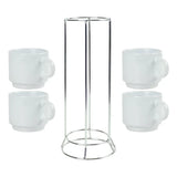 BYFT Ceramic Coffee Cups Set 4Pcs in Silver Metal Rack
