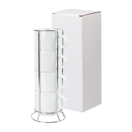 BYFT Ceramic Coffee Cups Set 4Pcs in Silver Metal Rack