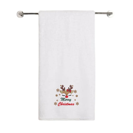 BYFT Embroidered For You Personalised Cotton Towel - Christmas - Cute Reindeer Merry Christmas Design High Quality Embroidery Perfect For Gifting