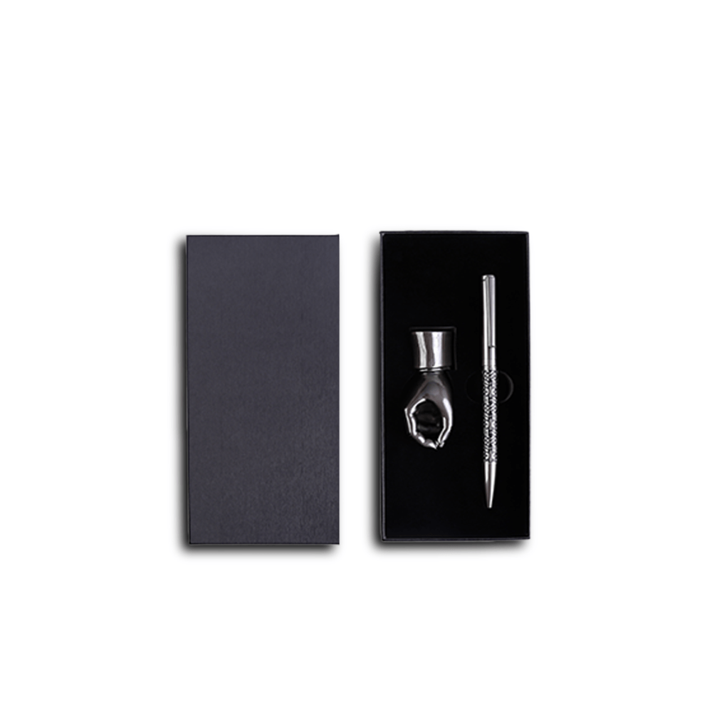 BYFT Twist Pen With Hand Shaped Holder With Brass Material Pen Stand - Blue Ink