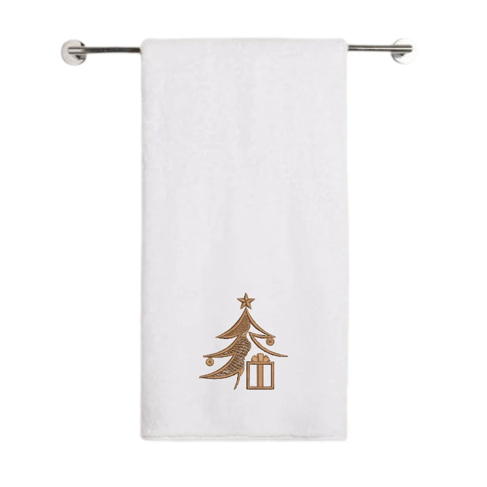 BYFT Embroidered For You Personalised Cotton Towel - Christmas - Elegant Christmas Tree with Gift Design High Quality Embroidery Perfect For Gifting