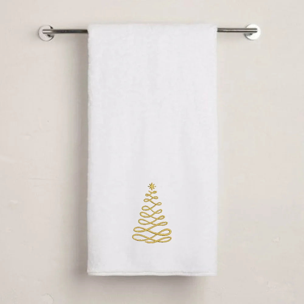 BYFT Embroidered For You Personalised Cotton Towel - Christmas - Elegant Loop Christmas Tree Design High Quality Embroidery Perfect For Gifting