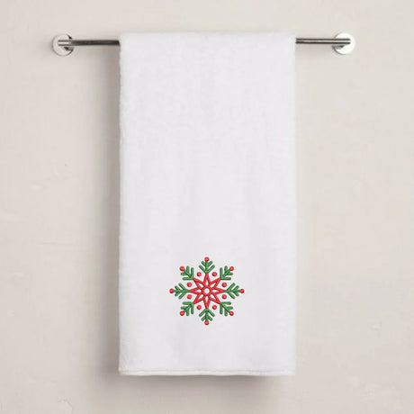 BYFT Embroidered For You Personalised Cotton Towel - Christmas - Festive Red & Green Snowflake Design High Quality Embroidery Perfect For Gifting