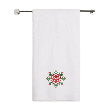 BYFT Embroidered For You Personalised Cotton Towel - Christmas - Festive Red & Green Snowflake Design High Quality Embroidery Perfect For Gifting