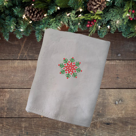 BYFT Embroidered For You Personalised Cotton Towel - Christmas - Festive Red & Green Snowflake Design High Quality Embroidery Perfect For Gifting