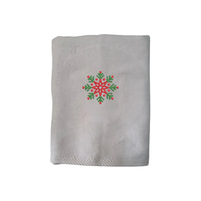 BYFT Embroidered For You Personalised Cotton Towel - Christmas - Festive Red & Green Snowflake Design High Quality Embroidery Perfect For Gifting