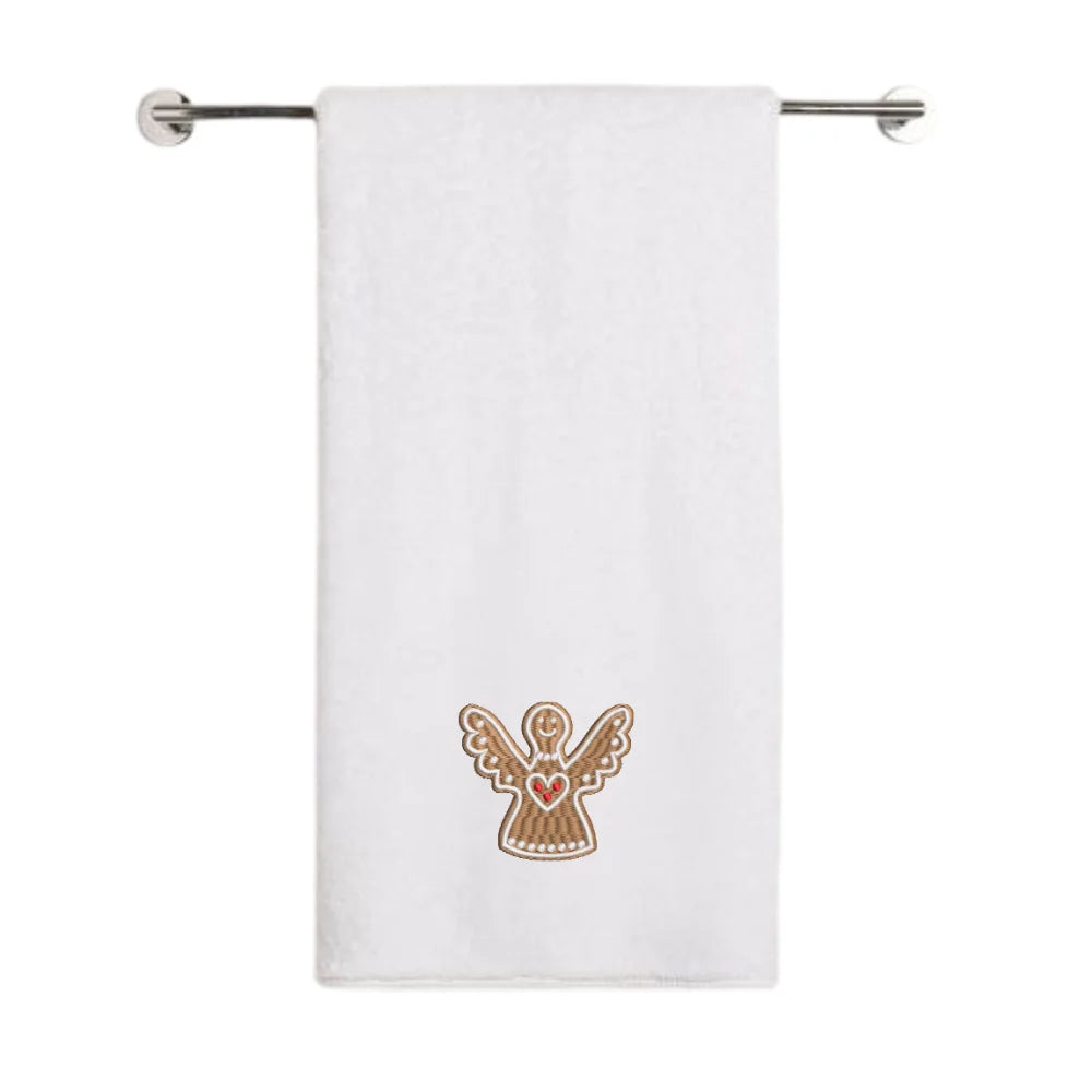 BYFT Embroidered For You Personalised Cotton Towel - Christmas - Gingerbread Angel Cookie Design High Quality Embroidery Perfect For Gifting