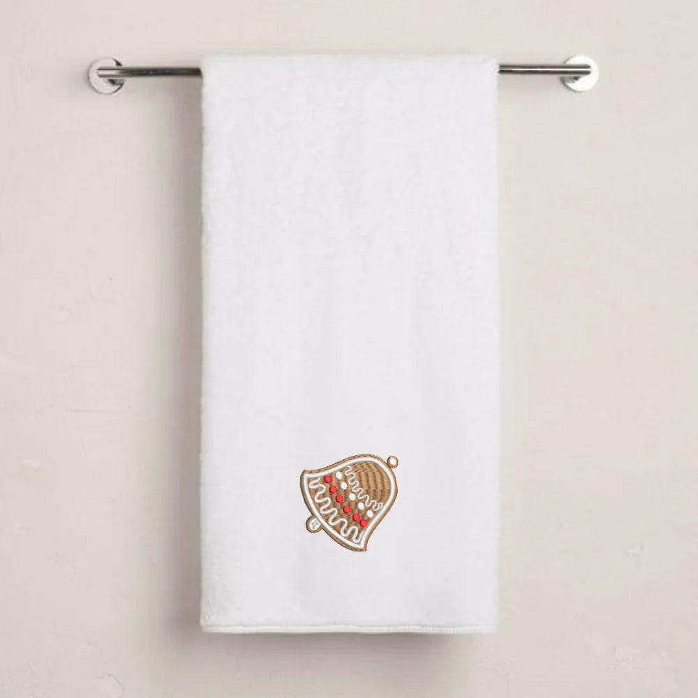 BYFT Embroidered For You Personalised Cotton Towel - Christmas - Gingerbread Bell Cookie Design High Quality Embroidery Perfect For Gifting